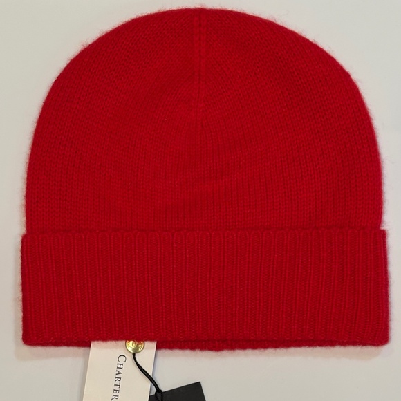 NWT Charter Club 100% Cashmere Cuffed Beanie Calypso Red OS - Picture 1 of 5